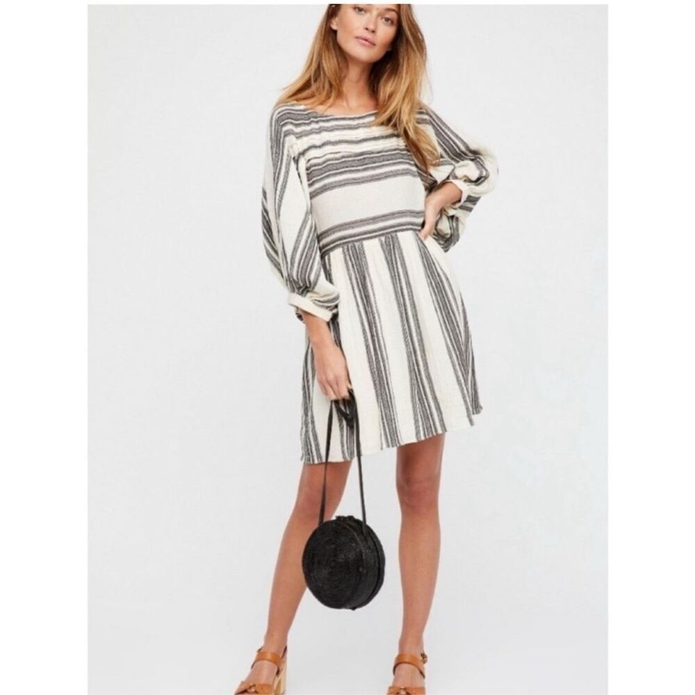 Free People Lilly Stripe Balloon 3/4 Sleeve Dress